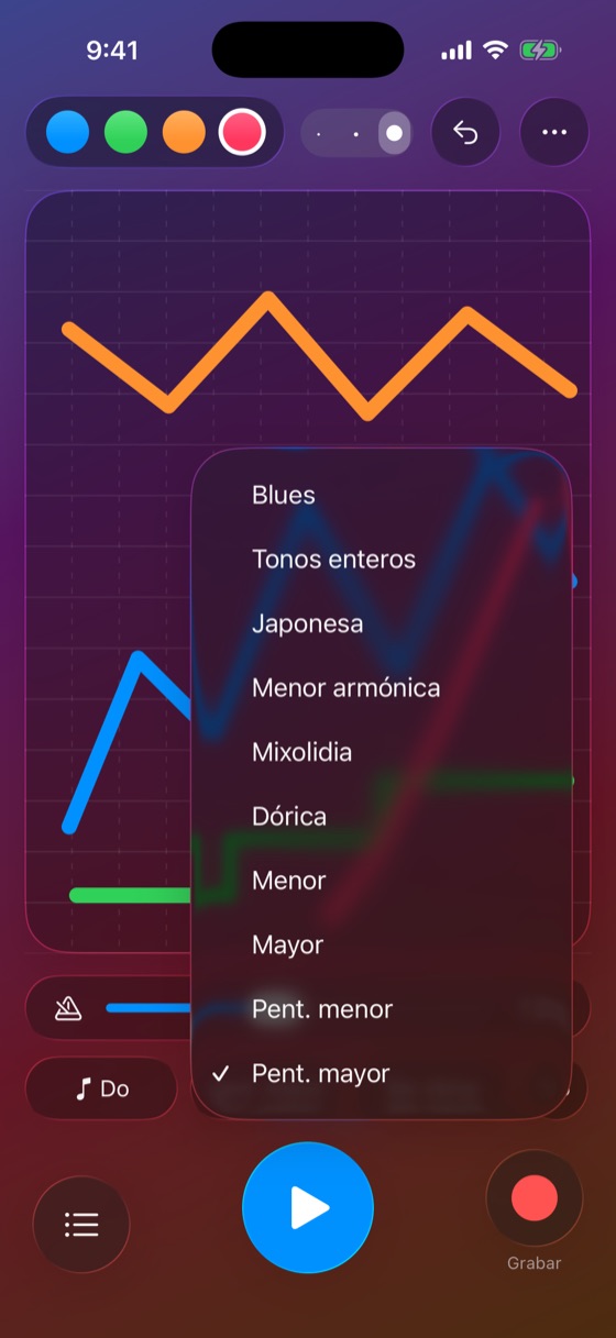 Menú con las 10 escalas